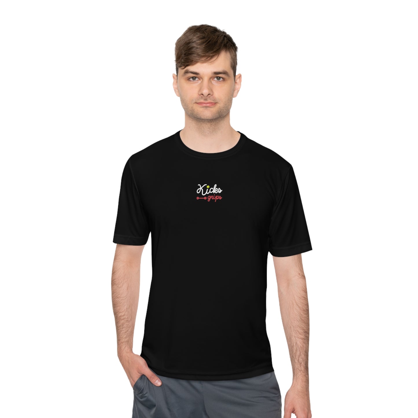 Kicks Grips Court Classic Moisture Wicking Tee Black Red White Tennis Ball